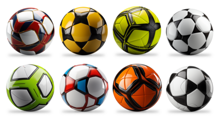 Set collection of colorful and classic modern modern football or soccer balls isolated on white background.
professionalSet collection of colorful and classic sport equipment symbol and design pattern