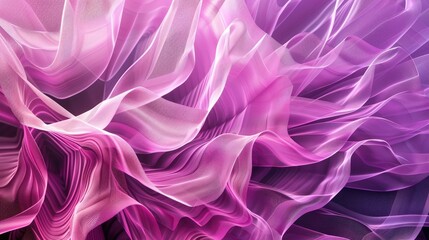 Obraz premium 3d render, modern abstract wallpaper with curvy pink violet translucent film ruffles, layers and folds. Fashion background