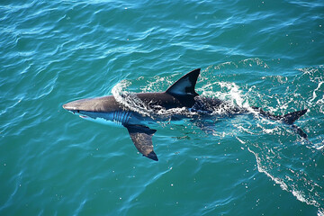 Fototapeta premium Shark gliding in clear ocean waters