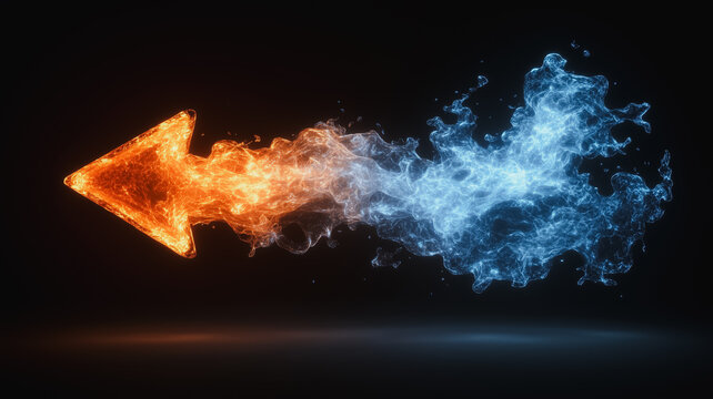 A blue and orange arrow is shown in a black background