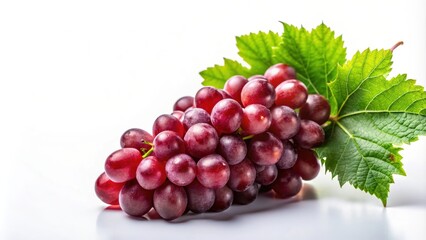 Fototapeta premium Red grape with leaf isolated on background, red grape, fruit, isolated,background, fresh, vineyard, juicy, healthy, organic, natural