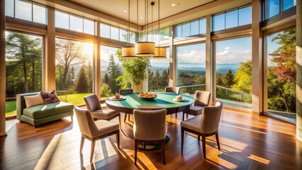 Aerial View of a Cozy Breakfast Nook Featuring a Poker Table Surrounded by Welcoming Chairs, Perfect for Game Nights and Social Gatherings at Home