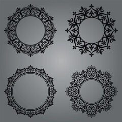 Set of decorative frames Elegant vector element for design in Eastern style, place for text. Floral black and gray borders. Lace illustration for invitations and greeting cards