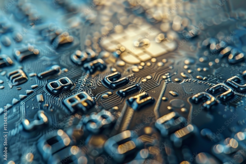 Poster a detailed close-up of electronic circuitry, showcasing the complex pathways and components found on