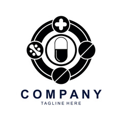 drug logo, capsule symbol and medical logo template