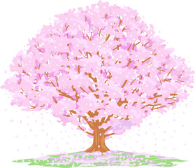 新生活がはじまる春の訪れを告げる桜吹雪舞う満開の桜（ベクターEPS）