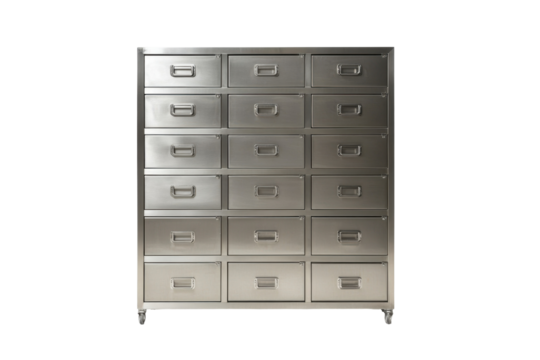 Metal Cabinet with Drawers Isolated on PNG Transparent Background