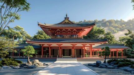 Fototapeta premium 3D rendering of a traditional Japanese temple