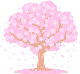 新生活がはじまる春の訪れを告げる桜吹雪舞う満開の桜（ベクターEPS）