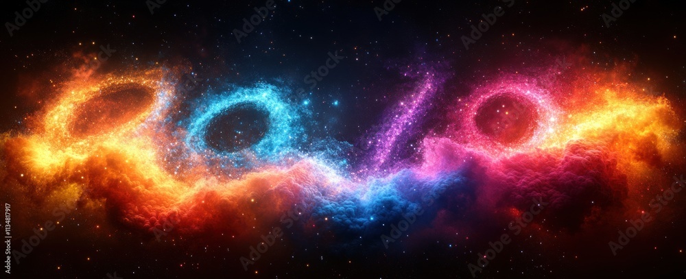 Aufkleber colorful explosion of numbers 0 1 2 3 4 5 6 7 8 9 against black background creative abstract digital