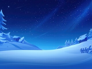 Naklejka premium Winter night scene with starry sky snowy landscape digital art peaceful environment wide viewpoint tranquility concept