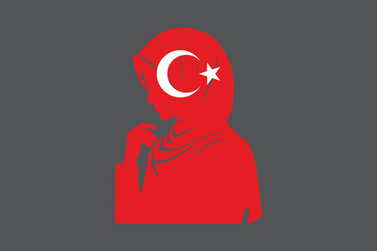 Turkey Muslim girl wearing France flag hijab, Turkey flag vector graphic, Turkey country flag is a symbol of freedom, National Turkey flag, vector illustration
