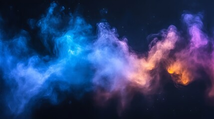 Naklejka premium Abstract colorful smoke swirls on black background.