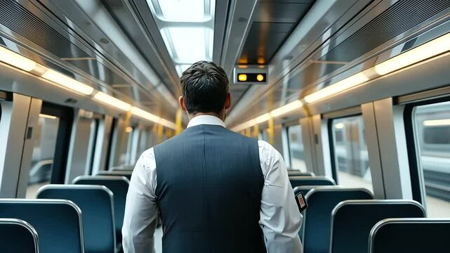 1_Train Conductor Checking Tickets in Modern High Speed Train