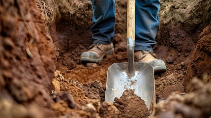 Captured in a moment of hard work, the worker&rsquo;s shovel digs into the earth, symbolizing the dedication needed to shape the landscape for future generations.