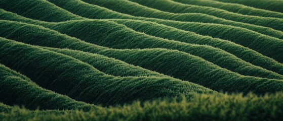 Close-up shot of vivid green, densely packed grass waves, forming a lush and textured natural tapestry.