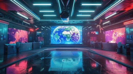 Obraz premium 3D World News Background, digital world breaking news Studio Background for news