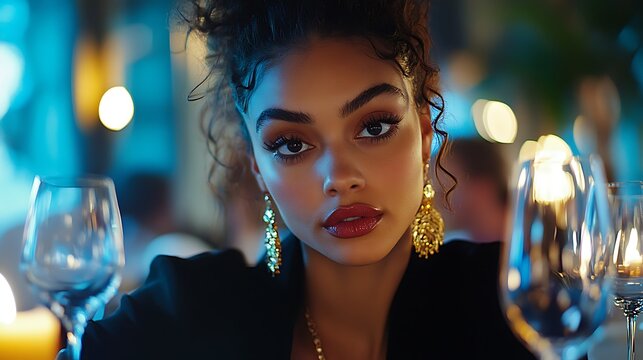 Elegant dining experience upscale restaurant portrait evening close-up