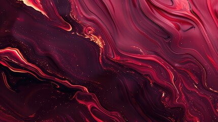 Obraz premium 4k Amazing abstract maroon curved silk texture. 3d banner dark royal red color. Oil marble trendy dynamic art with glowing effect. Wavy fluid modern deluxe background. Passion lovely banner. Romantic