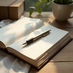 Open Notebook with Pen in Sunlight