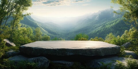 Natural Landscape Podium for Eco-Friendly Product Presentation in Mountain Environment