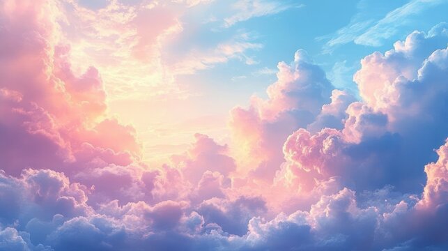 Tranquil Pastel Sky with Pink and Blue Clouds Magical Dreamlike Fantasy Nature Background