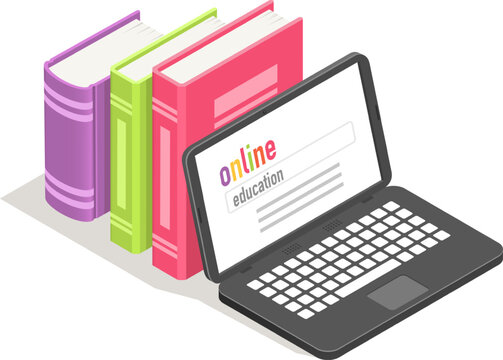 Laptop showcasing an online education platform, surrounded by vibrant books, representing the essence of online learning and the wealth of digital knowledge resources available
