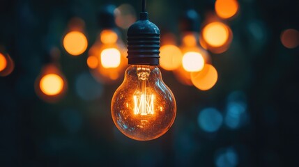 A defective lightbulb glowing dimly among brightly lit ones, symbolizing diversity and resilience in imperfections.