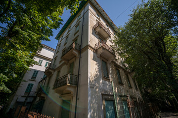 Old abandoned Renaissance huge hotel in northern Italy