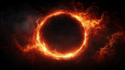 Fototapeta premium Fiery Circular Portal with Ethereal Smoke and Dramatic Spotlight in Surreal Abstract Style