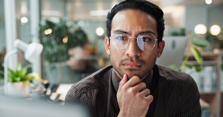 Businessman, portrait and office with idea, pride and confidence for bookkeeping as accountant....