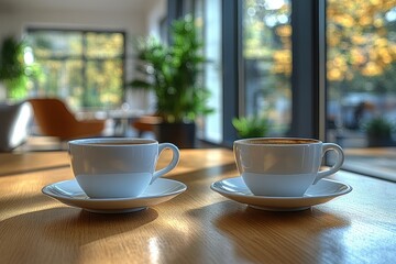 Fototapeta premium Businessmen and Businesswomen Chatting in an Office Cafe Space During Coffee Break
