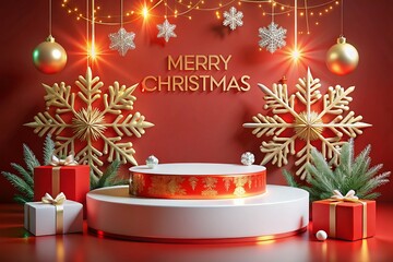 merry christmas tree and candles Christmas themed podium rectangular type