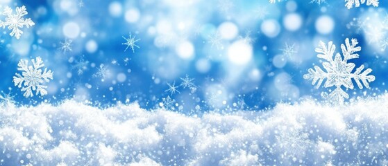 Naklejka premium Sparkling Winter Wonderland: Snowflakes Falling on Fresh Powder Snow