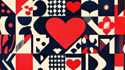 A Valentine card designed for him featuring bold geometric patterns in navy and red with a heartfelt message 