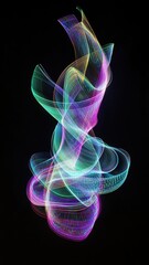 green, pink, blue and purple light lines on black background Abstract colorful light painting swirls