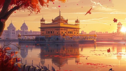 A beautiful illustration of the golden temple. Decorative illustration of Sri Harmandir Sahib
