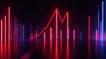 Neon graph rising in dark space.