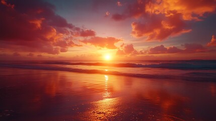Obraz premium Sunset ocean view beach landscape serene nature scene calm waters