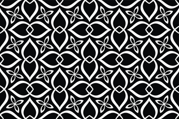 Floral geometric seamless pattern. Black and white ornament. Fabric for ornament, wallpaper, packaging, vector background