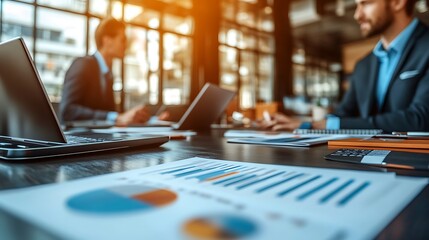 Business meeting with data analysis in modern office environment