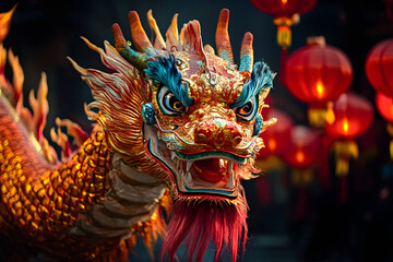 Chinese dragon as a character for the dragon dance at the Chinese New Year festival.