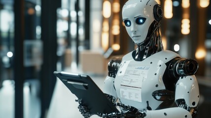 Robot reviewing document. (1)
