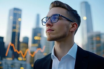 Young male entrepreneur pointing to a whiteboard explaining with enthusiasm