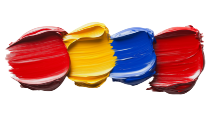 A row of paint colors, including red, yellow, and blue