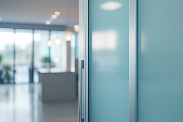 Aluminum sliding door in icy blue with a frosted finish, ideal for cool, contemporary kitchen designs.