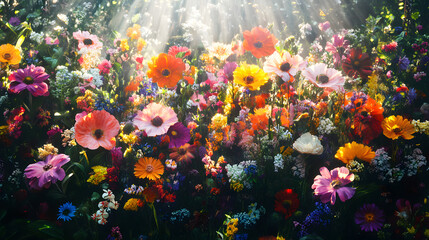 A Captivating Display of Nature: An Explosion of Colorful Petals in the Air from a Vibrant Bouquet of Flowers