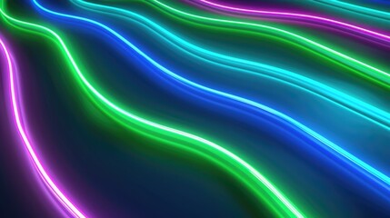 Obraz premium A neon lights abstract background featuring glowing neon tubes in shades of electric blue, green, and purple