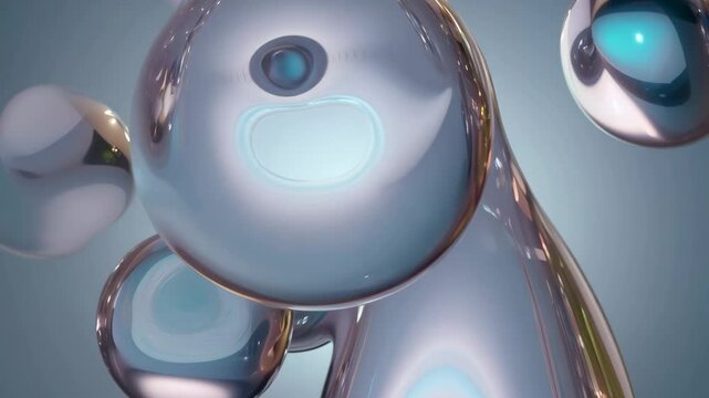 Glossy metaballs seamlessly merge and separate in smooth, organic motion. Abstract shapes with cinematic lighting, perfect for dynamic and modern designs or wallpapers. metamorphosis, transformation