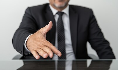 Businessman Offering Handshake in Professional Setting
